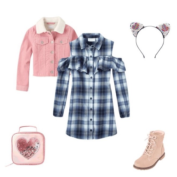 The Children's Place Girls Lake Blue Plaid Cold Shoulder Shirt Dress. Size 5/6 - Picture 12 of 12